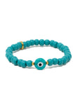 Turquoise Wooden Bead Bracelet - Evil Eye