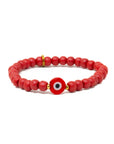 red Wooden beaded bracelet with evil eye charm