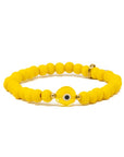 Wooden beaded bracelet with evil eye charm