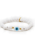 White Wooden Bead Bracelet - Evil Eye