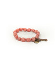 Hand-carved key charm red beaded bracelet