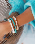 Turquoise Wooden Bead Bracelet - Evil Eye
