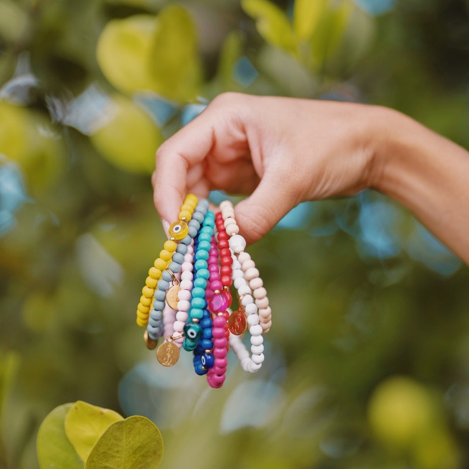 Barbie Pink Wooden Bead Bracelet - Pearl