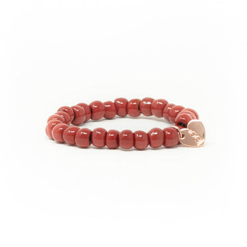 Red glazed small beaded clay bracelet