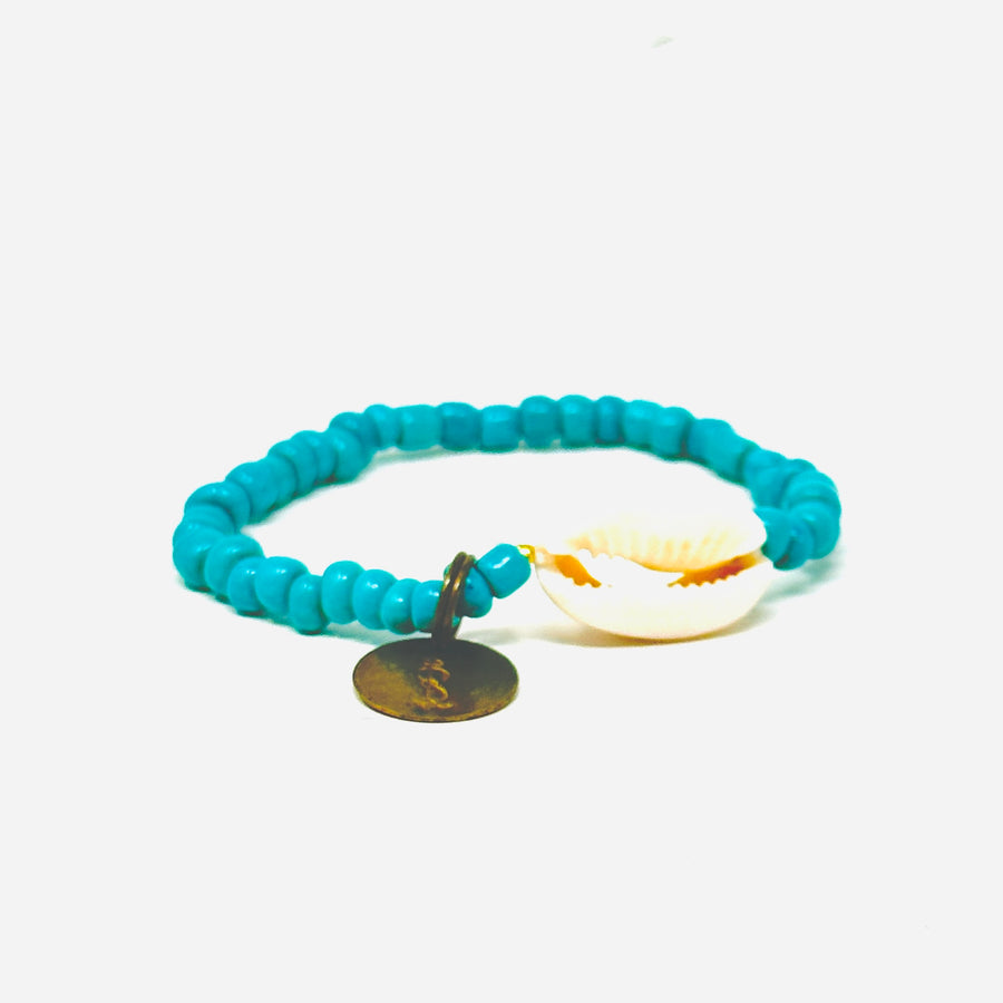 Aqua blue cowrie shell adjustable bracelet