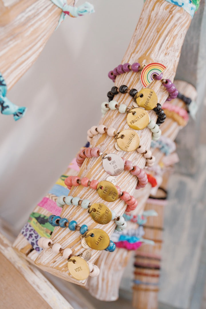 Women's handmade beaded messaging bracelets