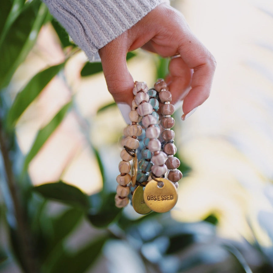 Women's handmade bead bracelet stack
