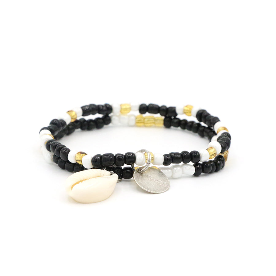 Gold Onyx Cowrie Shell Bracelet Set