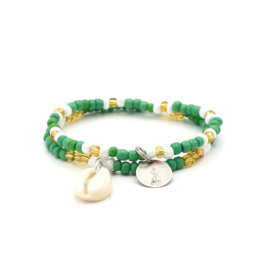 Green Clover Cowrie Shell Bracelet Set