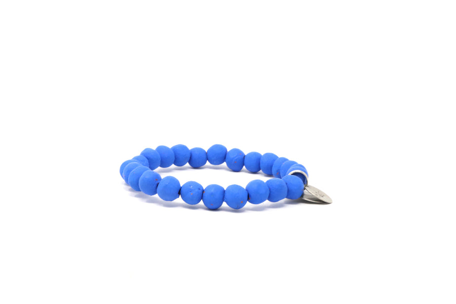 Mens Blue beaded bracelet with small charm