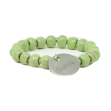 Handmade green beaded charm bracelet