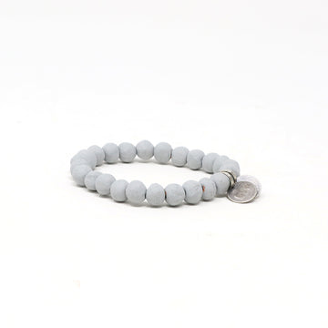 Mens Gray beaded bracelet with small charm