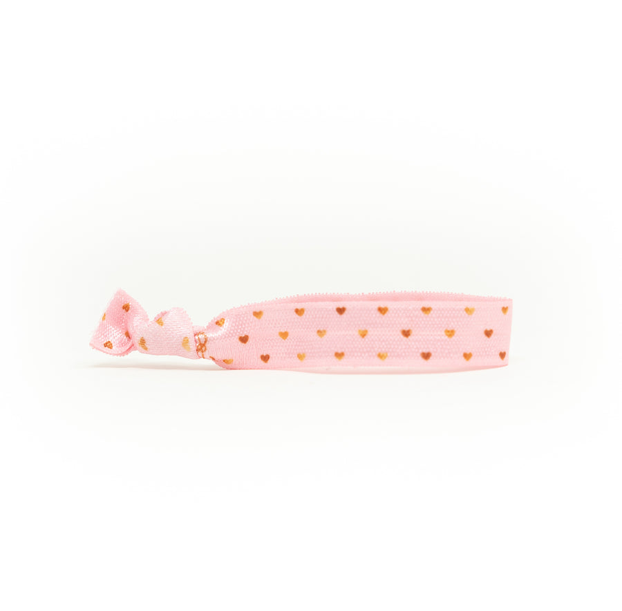 pink with hearts hair tie