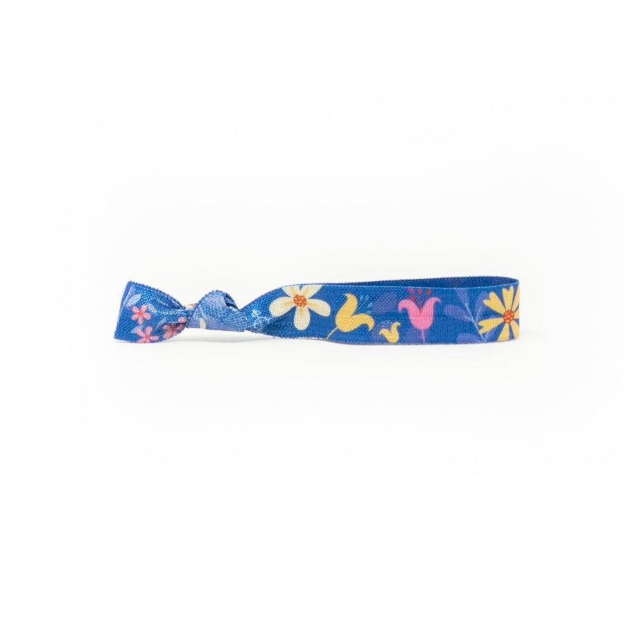 Blue tulip print hair-tie