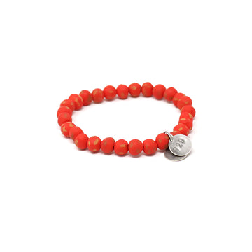 Handmade Mens Red beaded bracelet with small charm