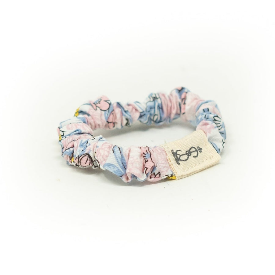 blue and pink cotton skinny scrunchie