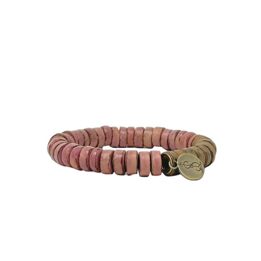 Handmade pink clay stacking beaded bracelet